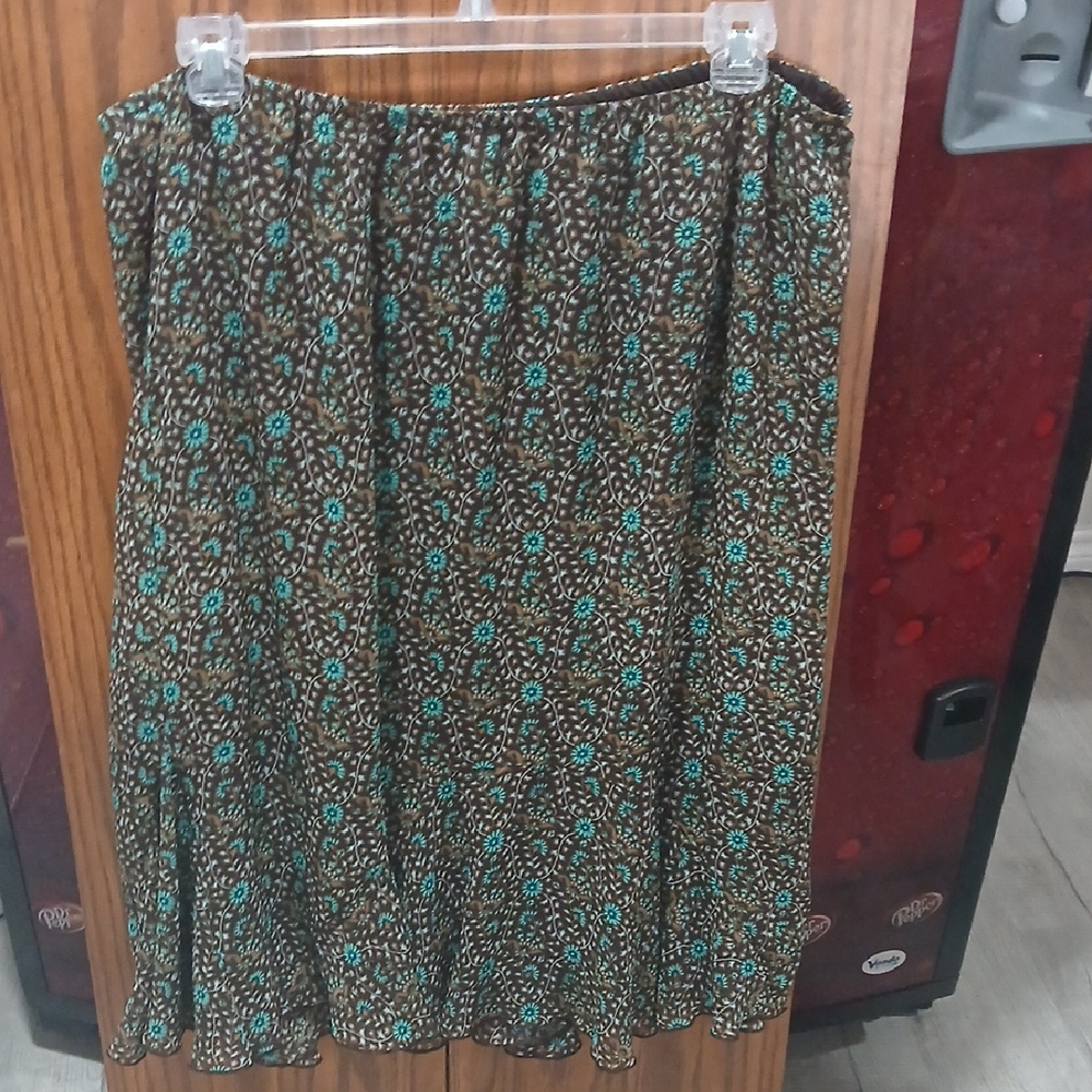 Dress Barn Brown and Teal Floral A-Line Skirt